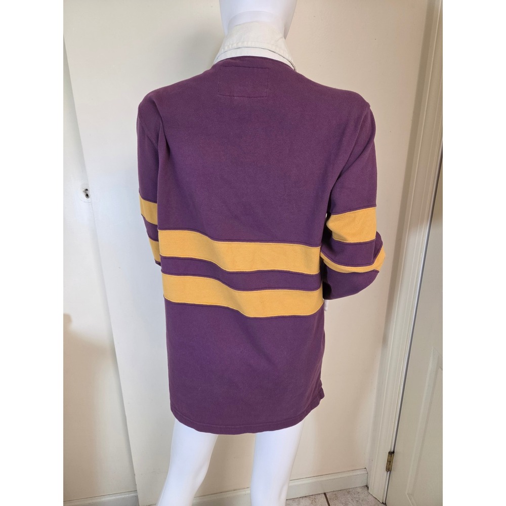 Abercrombie Rugby Cloth Shirt Mens Medium Purple Yellow Striped Long Sleeve Logo - Picture 10 of 13